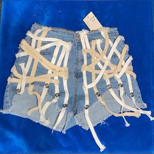 Fashionable Jean Shorts with white & cream laces
